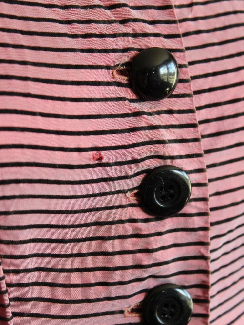 Vintage 1940s Dress, Dolly Myers Inc Pink and Black Striped Silk New Look, Full - Picture 6 of 16